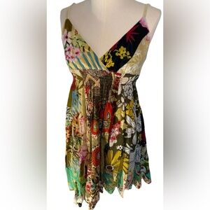 Planet Gold Patchwork Boho Hippie Sundress Spaghetti Strap XS